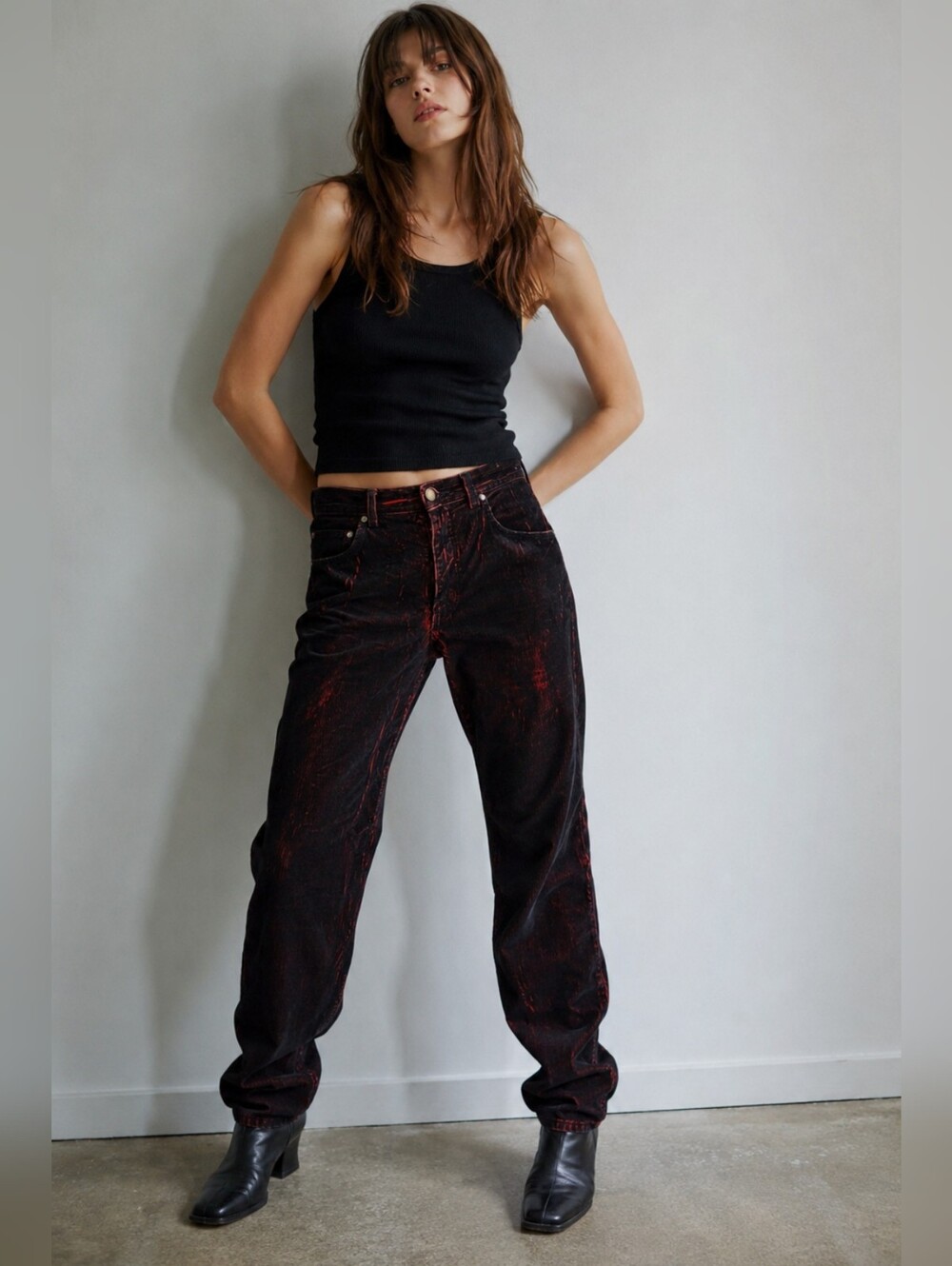 RARE Vintage Fiorucci pants 80s black corduroy red base VISUALLY DISTINCTIVE!